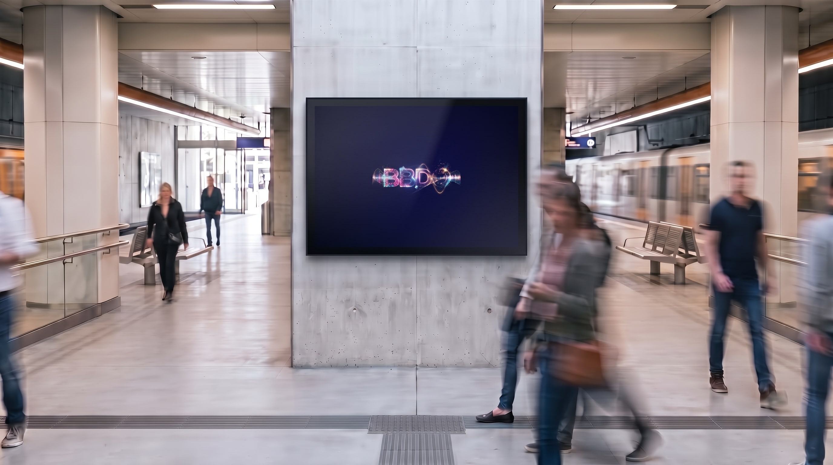 3D-Rendering eines interaktiven IoT-Werbeplakats in einer U-Bahn-Station – Case Study IOX für BBDO